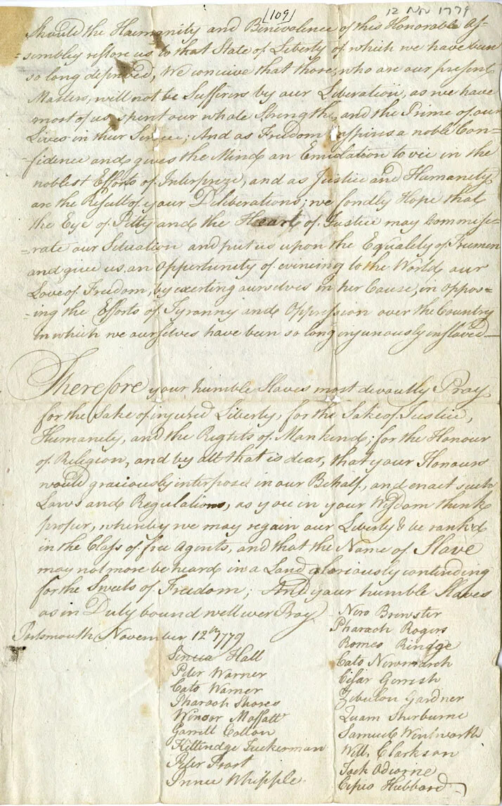 A document is seen with 12 lines of elaborate script. After the lines, starting about two-thirds of the way down the document, are two lists of names, numbering 20 names total.