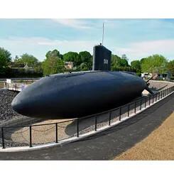 USS Albacore submarine displayed in an outdoor exhibit area.
