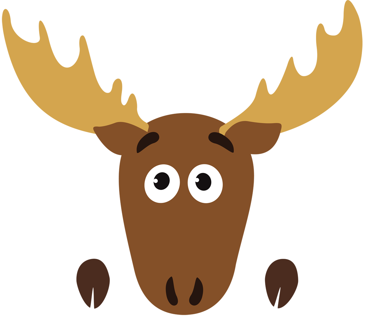 A cartoon drawing of a moose's head.