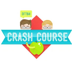 Crash Course logo with two heads and a green apple.