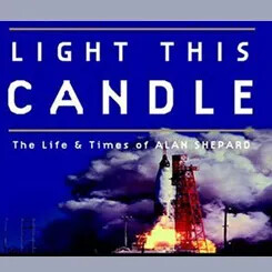 Book cover of Light This Candle showing a rocket launch.